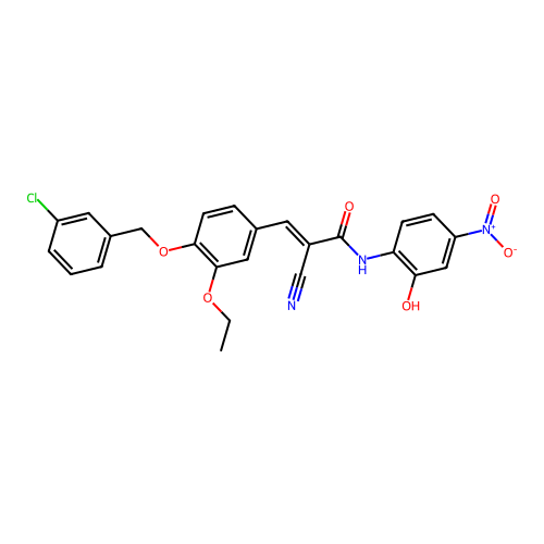 (E)-3-[4-[(3-chlorophenyl)methoxy]-3-ethoxyphenyl]-2-cyano-N-(2-hydroxy-4-nitrophenyl)prop-2-enamide structure