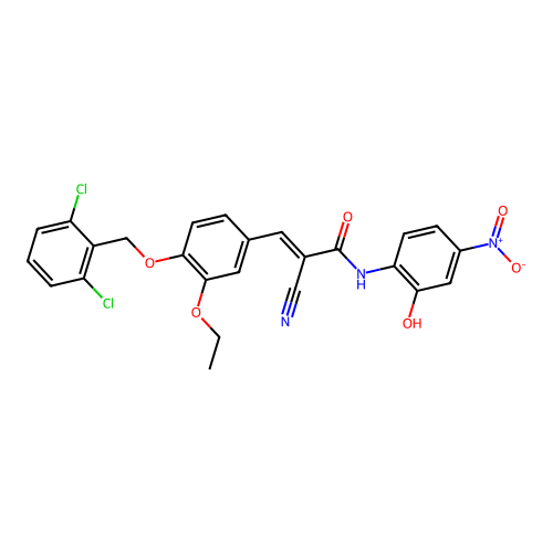 (E)-2-cyano-3-[4-[(2,6-dichlorophenyl)methoxy]-3-ethoxyphenyl]-N-(2-hydroxy-4-nitrophenyl)prop-2-enamide structure