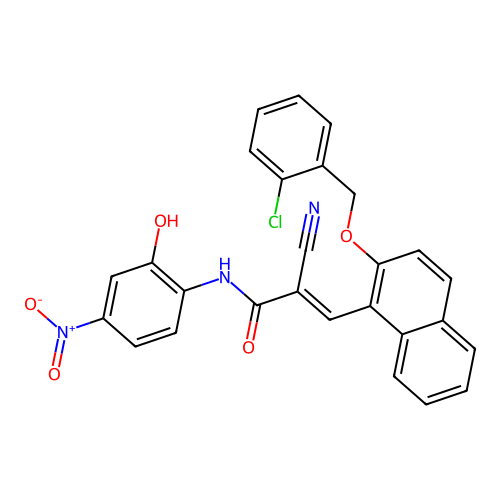 (E)-3-[2-[(2-chlorophenyl)methoxy]naphthalen-1-yl]-2-cyano-N-(2-hydroxy-4-nitrophenyl)prop-2-enamide structure