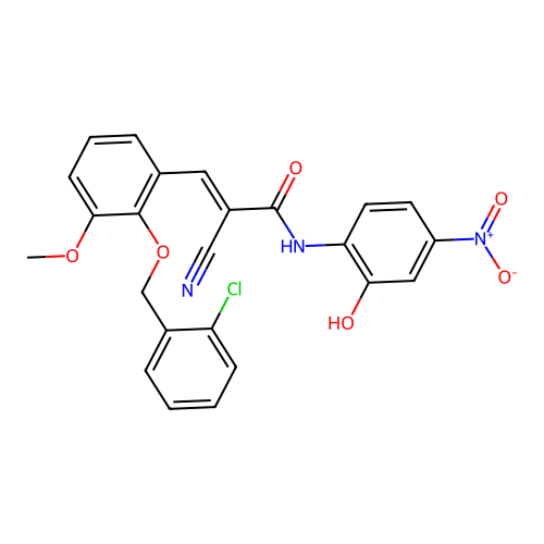 3-{2-[(2-chlorophenyl)methoxy]-3-methoxyphenyl}-2-cyano-N-(2-hydroxy-4-nitrophenyl)prop-2-enamide structure