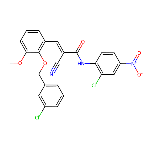 (E)-N-(2-chloro-4-nitrophenyl)-3-[2-[(3-chlorophenyl)methoxy]-3-methoxyphenyl]-2-cyanoprop-2-enamide structure