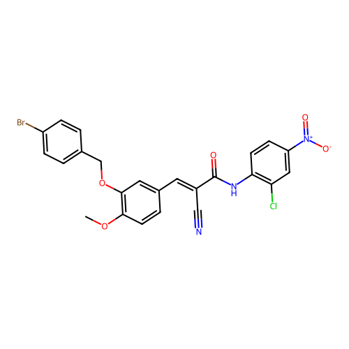 (E)-3-[3-[(4-bromophenyl)methoxy]-4-methoxyphenyl]-N-(2-chloro-4-nitrophenyl)-2-cyanoprop-2-enamide structure