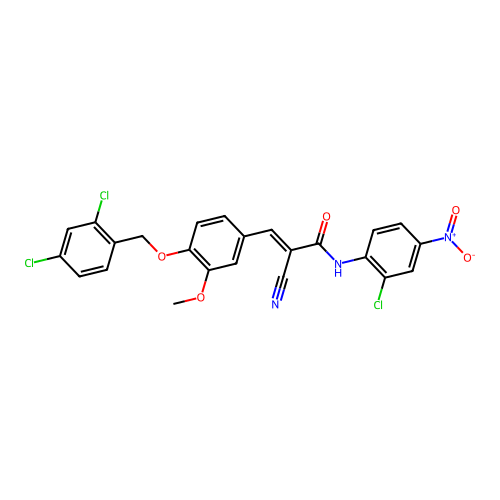(E)-N-(2-chloro-4-nitrophenyl)-2-cyano-3-[4-[(2,4-dichlorophenyl)methoxy]-3-methoxyphenyl]prop-2-enamide structure