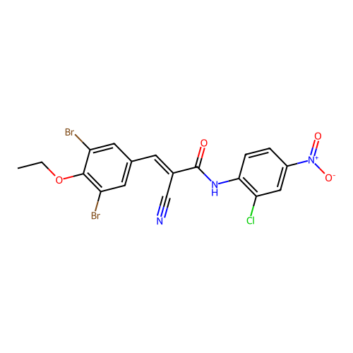(E)-N-(2-chloro-4-nitrophenyl)-2-cyano-3-(3,5-dibromo-4-ethoxyphenyl)prop-2-enamide structure