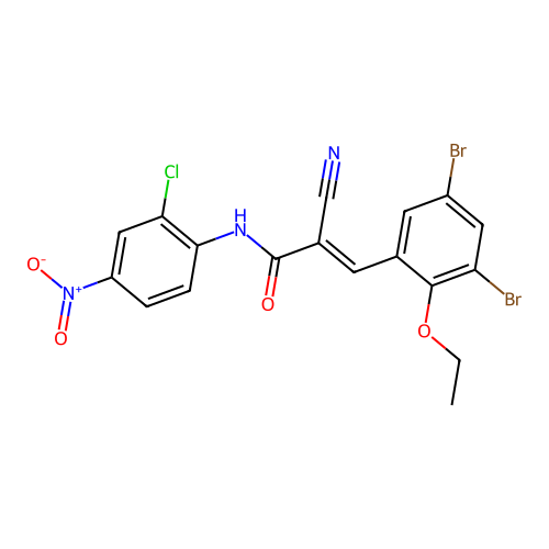 (E)-N-(2-chloro-4-nitrophenyl)-2-cyano-3-(3,5-dibromo-2-ethoxyphenyl)prop-2-enamide structure