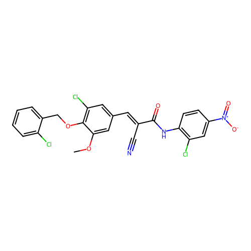 (E)-3-[3-chloro-4-[(2-chlorophenyl)methoxy]-5-methoxyphenyl]-N-(2-chloro-4-nitrophenyl)-2-cyanoprop-2-enamide structure