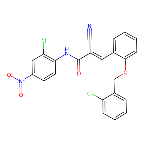 (E)-N-(2-chloro-4-nitrophenyl)-3-[2-[(2-chlorophenyl)methoxy]phenyl]-2-cyanoprop-2-enamide structure