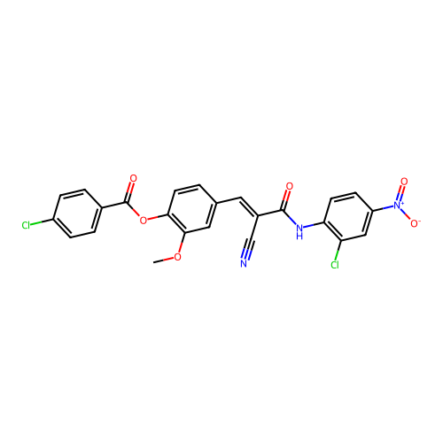 [4-[(E)-3-(2-chloro-4-nitroanilino)-2-cyano-3-oxoprop-1-enyl]-2-methoxyphenyl] 4-chlorobenzoate structure