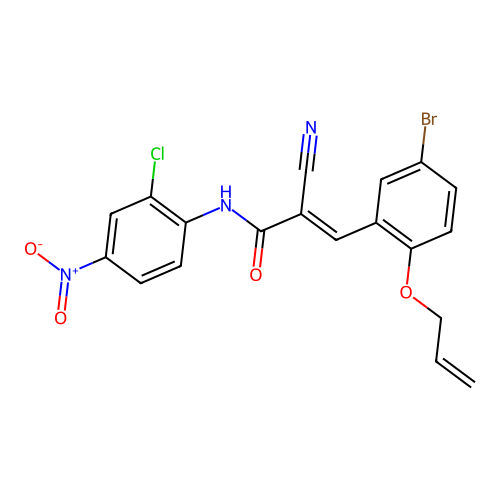 (E)-3-(5-bromo-2-prop-2-enoxyphenyl)-N-(2-chloro-4-nitrophenyl)-2-cyanoprop-2-enamide structure