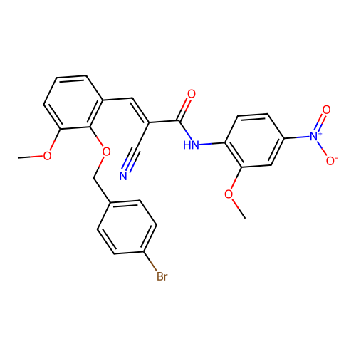 (E)-3-[2-[(4-bromophenyl)methoxy]-3-methoxyphenyl]-2-cyano-N-(2-methoxy-4-nitrophenyl)prop-2-enamide structure