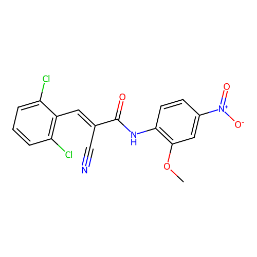 2-cyano-3-(2,6-dichlorophenyl)-N-(2-methoxy-4-nitrophenyl)prop-2-enamide structure