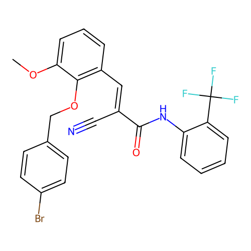 3-[2-[(4-bromophenyl)methoxy]-3-methoxyphenyl]-2-cyano-N-[2-(trifluoromethyl)phenyl]prop-2-enamide structure