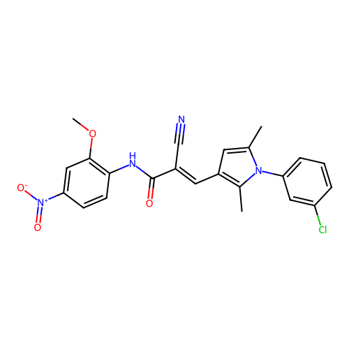 (E)-3-[1-(3-chlorophenyl)-2,5-dimethylpyrrol-3-yl]-2-cyano-N-(2-methoxy-4-nitrophenyl)prop-2-enamide structure