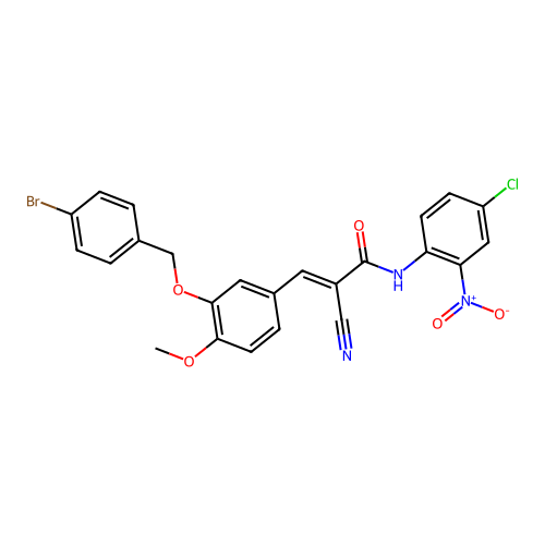 (E)-3-[3-[(4-bromophenyl)methoxy]-4-methoxyphenyl]-N-(4-chloro-2-nitrophenyl)-2-cyanoprop-2-enamide structure
