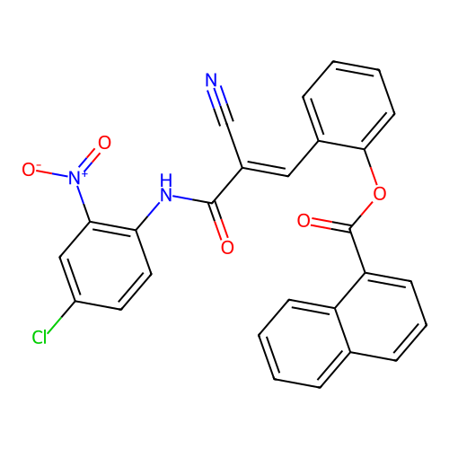 [2-[(E)-3-(4-chloro-2-nitroanilino)-2-cyano-3-oxoprop-1-enyl]phenyl] naphthalene-1-carboxylate structure
