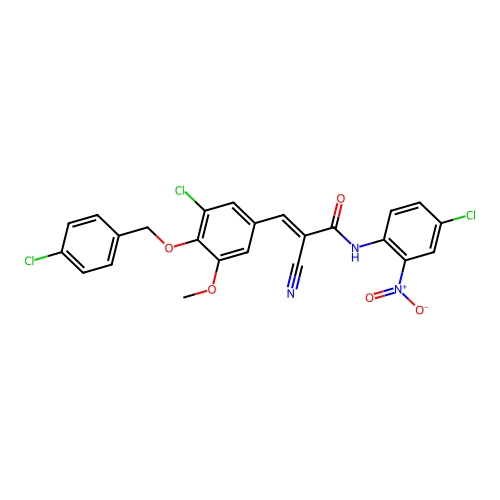(E)-3-[3-chloro-4-[(4-chlorophenyl)methoxy]-5-methoxyphenyl]-N-(4-chloro-2-nitrophenyl)-2-cyanoprop-2-enamide structure