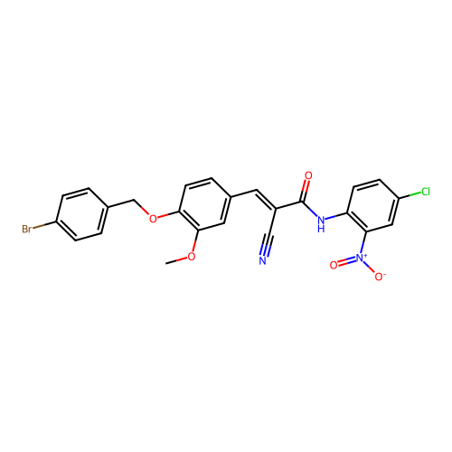 (E)-3-[4-[(4-bromophenyl)methoxy]-3-methoxyphenyl]-N-(4-chloro-2-nitrophenyl)-2-cyanoprop-2-enamide structure