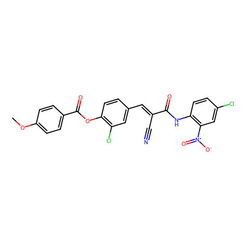 [2-chloro-4-[(E)-3-(4-chloro-2-nitroanilino)-2-cyano-3-oxoprop-1-enyl]phenyl] 4-methoxybenzoate structure