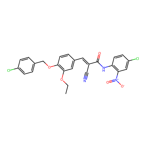 (E)-N-(4-chloro-2-nitrophenyl)-3-[4-[(4-chlorophenyl)methoxy]-3-ethoxyphenyl]-2-cyanoprop-2-enamide structure