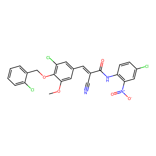 (E)-3-[3-chloro-4-[(2-chlorophenyl)methoxy]-5-methoxyphenyl]-N-(4-chloro-2-nitrophenyl)-2-cyanoprop-2-enamide structure
