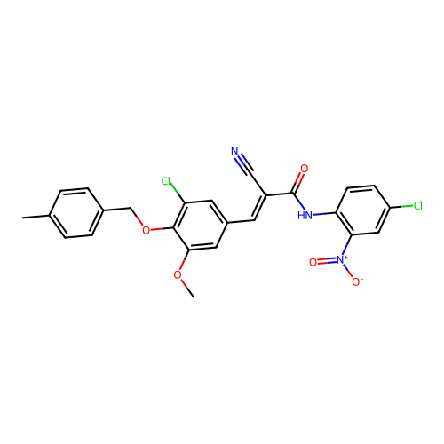 (E)-3-[3-chloro-5-methoxy-4-[(4-methylphenyl)methoxy]phenyl]-N-(4-chloro-2-nitrophenyl)-2-cyanoprop-2-enamide structure