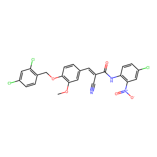 (E)-N-(4-chloro-2-nitrophenyl)-2-cyano-3-[4-[(2,4-dichlorophenyl)methoxy]-3-methoxyphenyl]prop-2-enamide structure