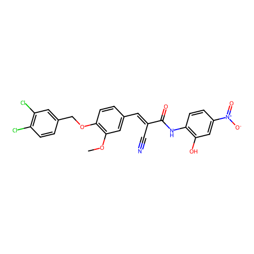 (E)-2-cyano-3-[4-[(3,4-dichlorophenyl)methoxy]-3-methoxyphenyl]-N-(2-hydroxy-4-nitrophenyl)prop-2-enamide structure