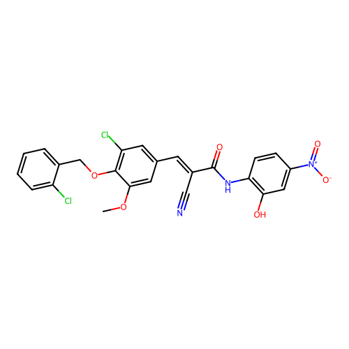 (E)-3-[3-chloro-4-[(2-chlorophenyl)methoxy]-5-methoxyphenyl]-2-cyano-N-(2-hydroxy-4-nitrophenyl)prop-2-enamide structure