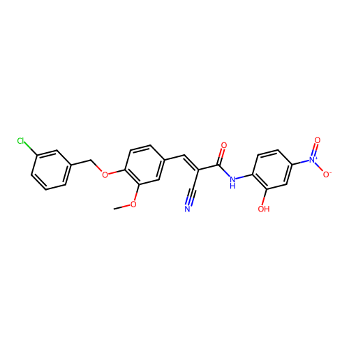 (E)-3-[4-[(3-chlorophenyl)methoxy]-3-methoxyphenyl]-2-cyano-N-(2-hydroxy-4-nitrophenyl)prop-2-enamide structure