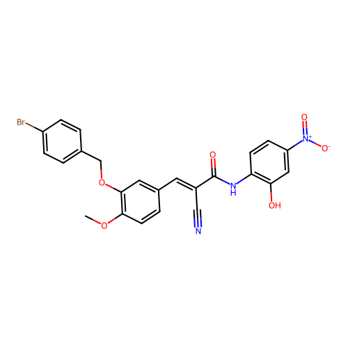 (E)-3-[3-[(4-bromophenyl)methoxy]-4-methoxyphenyl]-2-cyano-N-(2-hydroxy-4-nitrophenyl)prop-2-enamide structure