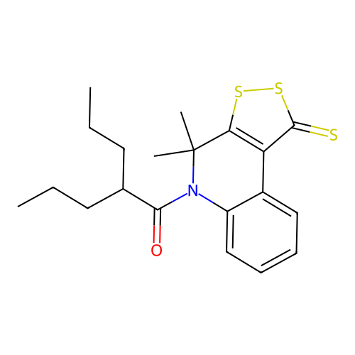 1-(4,4-dimethyl-1-sulfanylidenedithiolo[3,4-c]quinolin-5-yl)-2-propylpentan-1-one structure