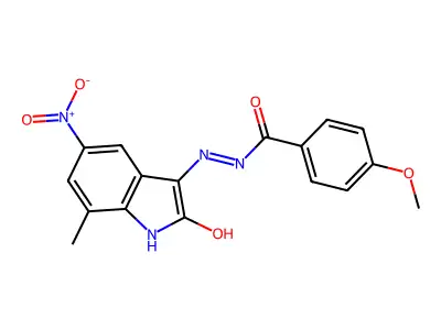 4-methoxy-N'-(7-methyl-5-nitro-2-oxoindol-3-yl)benzohydrazide structure