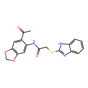 N-(6-acetyl-1,3-benzodioxol-5-yl)-2-(1H-benzimidazol-2-ylsulfanyl)acetamide structure