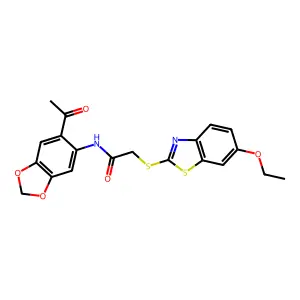 N-(6-acetyl-1,3-benzodioxol-5-yl)-2-[(6-ethoxy-1,3-benzothiazol-2-yl)sulfanyl]acetamide structure