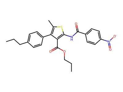 propyl 2-({4-nitrobenzoyl}amino)-5-methyl-4-(4-propylphenyl)-3-thiophenecarboxylate structure