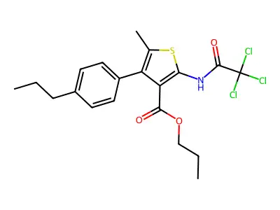 propyl 5-methyl-4-(4-propylphenyl)-2-[(2,2,2-trichloroacetyl)amino]thiophene-3-carboxylate structure