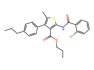 propyl 2-[(2-chlorobenzoyl)amino]-5-methyl-4-(4-propylphenyl)-3-thiophenecarboxylate structure