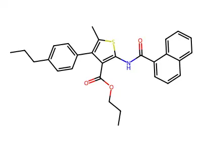 Propyl 5-methyl-2-(1-naphthoylamino)-4-(4-propylphenyl)-3-thiophenecarboxylate structure