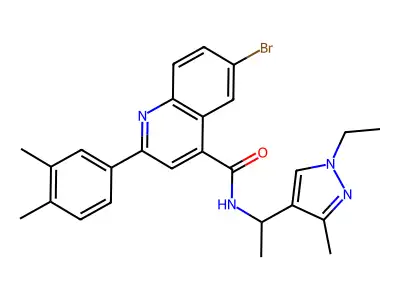 6-bromo-2-(3,4-dimethylphenyl)-N-[1-(1-ethyl-3-methylpyrazol-4-yl)ethyl]quinoline-4-carboxamide structure
