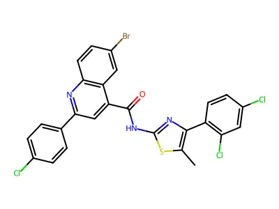 6-bromo-2-(4-chlorophenyl)-N-[4-(2,4-dichlorophenyl)-5-methyl-1,3-thiazol-2-yl]quinoline-4-carboxamide structure