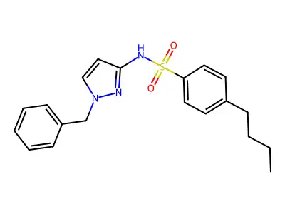 N-(1-benzylpyrazol-3-yl)-4-butylbenzenesulfonamide structure