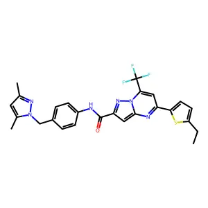 N-[4-[(3,5-dimethylpyrazol-1-yl)methyl]phenyl]-5-(5-ethylthiophen-2-yl)-7-(trifluoromethyl)pyrazolo[1,5-a]pyrimidine-2-carboxamide structure