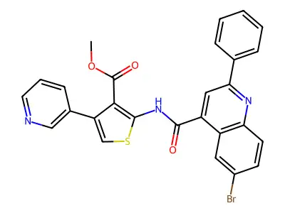 Methyl 2-[[(6-bromo-2-phenyl-4-quinolinyl)carbonyl]amino]-4-(3-pyridinyl)-3-thiophenecarboxylate structure