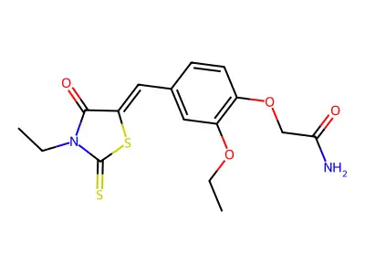 2-[2-ethoxy-4-[(Z)-(3-ethyl-4-oxo-2-sulfanylidene-1,3-thiazolidin-5-ylidene)methyl]phenoxy]acetamide structure