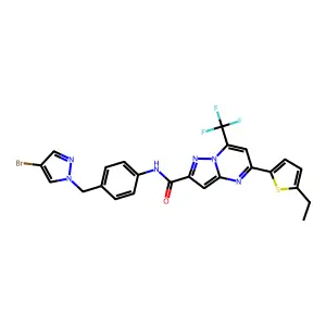 N-[4-[(4-bromopyrazol-1-yl)methyl]phenyl]-5-(5-ethylthiophen-2-yl)-7-(trifluoromethyl)pyrazolo[1,5-a]pyrimidine-2-carboxamide structure