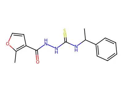 2-(2-methyl-3-furoyl)-N-(1-phenylethyl)hydrazinecarbothioamide structure
