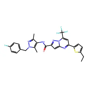 5-(5-ethyl-2-thienyl)-N-[1-(4-fluorobenzyl)-3,5-dimethyl-1H-pyrazol-4-yl]-7-(trifluoromethyl)pyrazolo[1,5-a]pyrimidine-2-carboxamide structure
