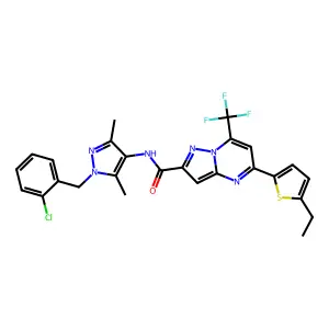 N-[1-(2-chlorobenzyl)-3,5-dimethyl-1H-pyrazol-4-yl]-5-(5-ethyl-2-thienyl)-7-(trifluoromethyl)pyrazolo[1,5-a]pyrimidine-2-carboxamide structure