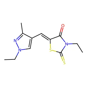 (5Z)-3-ethyl-5-[(1-ethyl-3-methylpyrazol-4-yl)methylidene]-2-sulfanylidene-1,3-thiazolidin-4-one structure