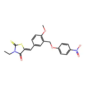(5E)-3-ethyl-5-[[4-methoxy-3-[(4-nitrophenoxy)methyl]phenyl]methylidene]-2-sulfanylidene-1,3-thiazolidin-4-one structure